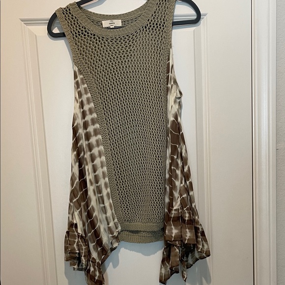 entro Tops - Entro Olive Knit and Patterned Tank Top